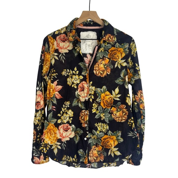 Cino Tops - SUNDANCE CINO Women's 100% Cotton Blue Floral Long Sleeve Blouse Top XS